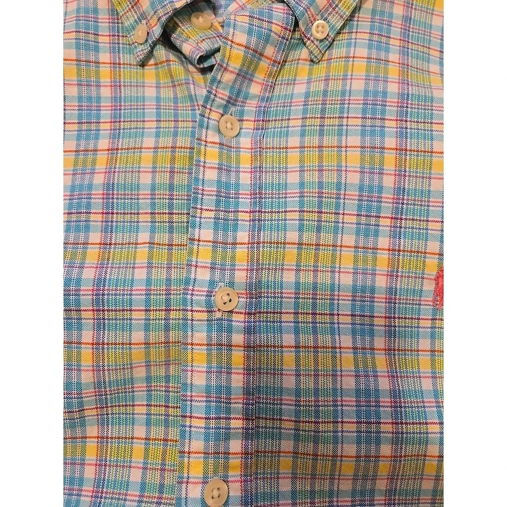 Polo Ralph Lauren Shirt Mens L Cotton Stretch Pink Blue Green‎ Stripe L/S Pony L